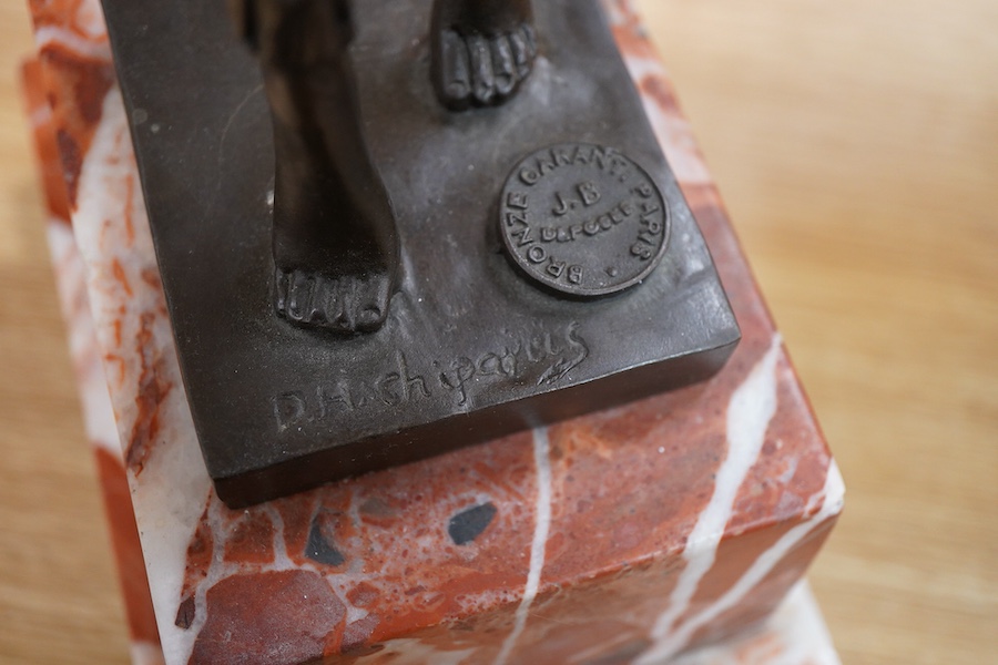 After Demétre Haralamb Chiparus (1886–1947), an Art Deco style bronze of a dancing lady, raised on stepped marble base, 48cm high